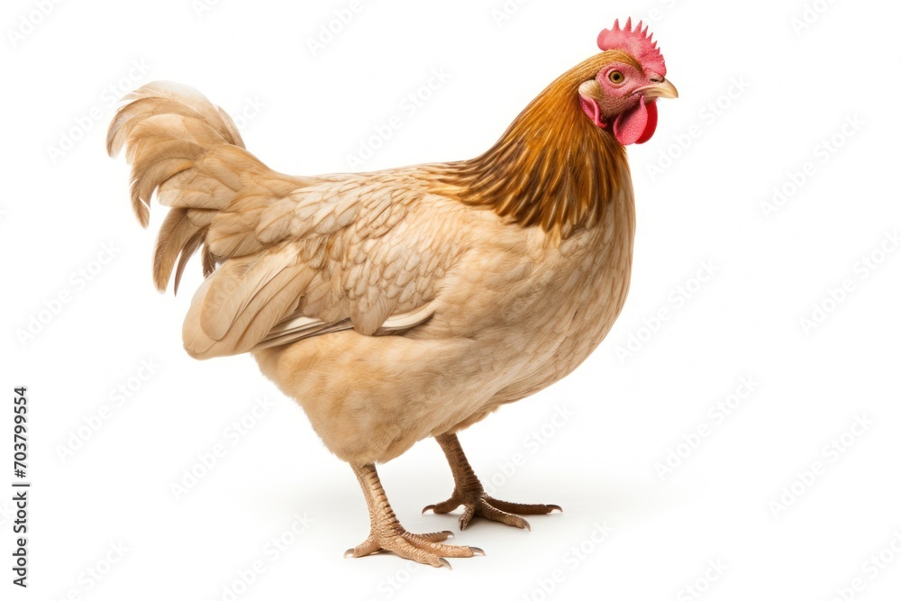 A whole, unprocessed fowl, isolated against a white background, showcasing the natural and uncooked appearance of the poultry.