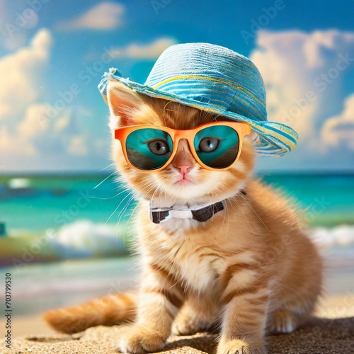 Un petit chat profite des vacances d'été © Pascal