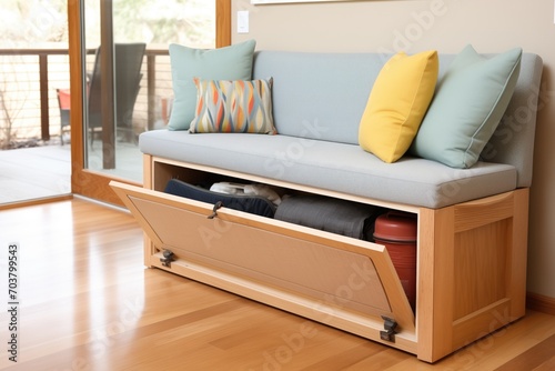 hidden storage bench with cushions for garage seating