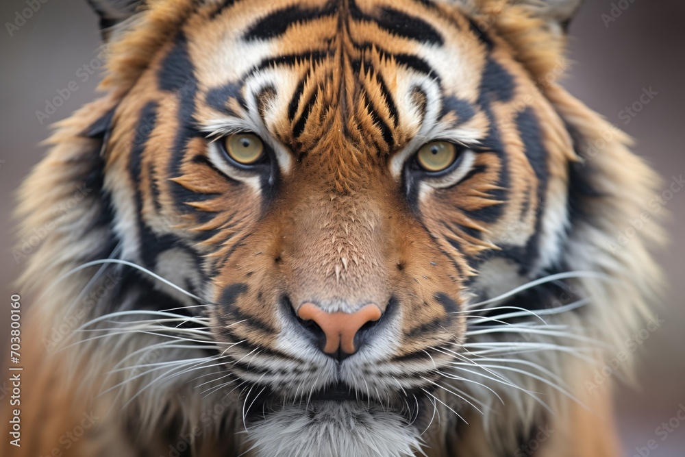 close-up of sumatran tigers face with intense gaze close-up of sumatran tigers face with intense gaze