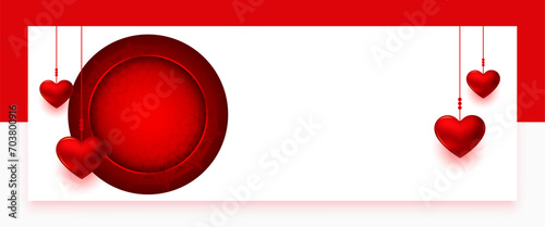 elegant valentines day wishes banner with realistic hanging hearts