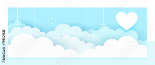 paper style cute heart and cloud wallpaper design
