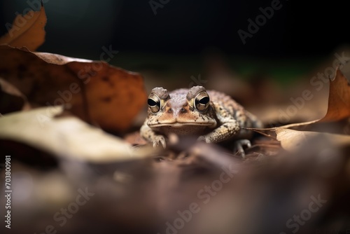 toad sitting under a large leafs shadow