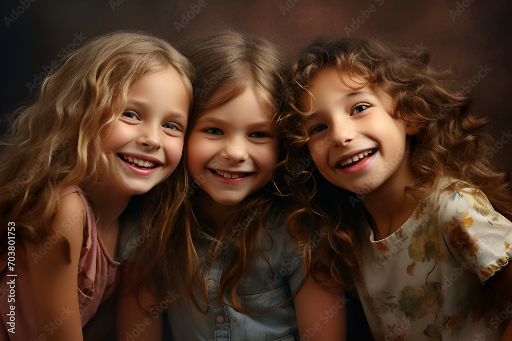 Fototapeta premium The portrait of three happy smiling girls