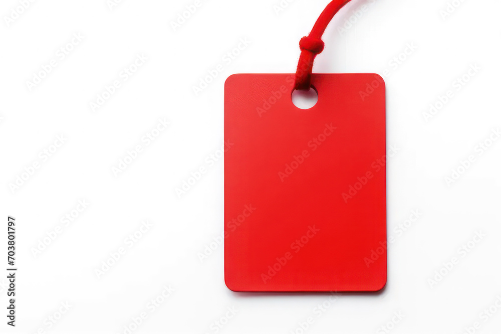 Fototapeta premium Mockup, tag. Red tag on a white background. AI generative.