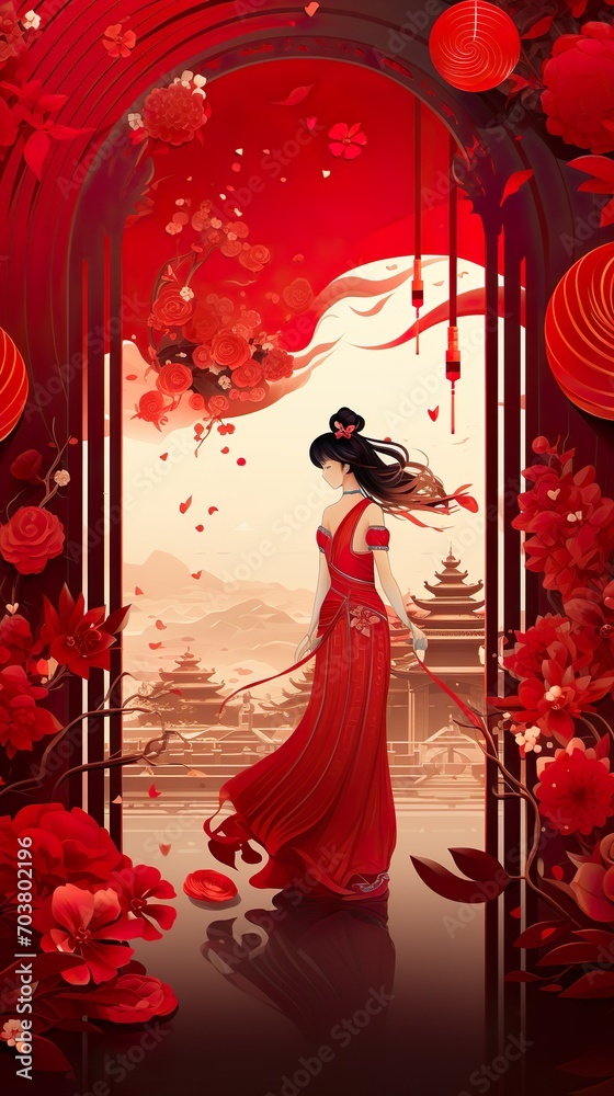 Fototapeta premium Photo concept of happy Chinese New Year space for text. Generative Ai
