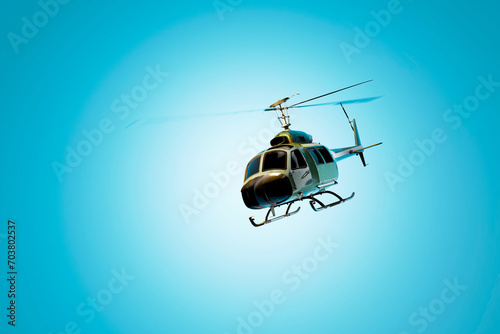 flying helicopter on blue background. 3d render. illustration