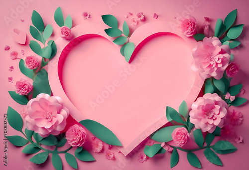 Pink heart with floral decorations on a pastel background, ideal for romantic or Valentine's Day themes.