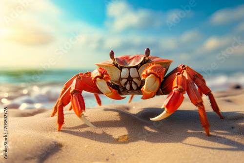 Sun-Kissed Sands: Peach-Colored Crab Walk © AIproduction