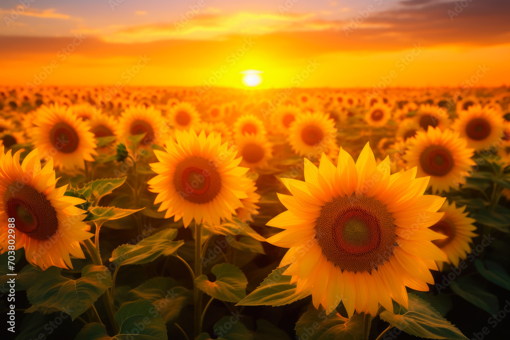 Golden Hour Majesty in Sunflower Fields