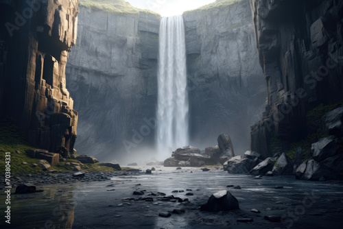 Zen Cascade  Minimalist Waterfall Bliss