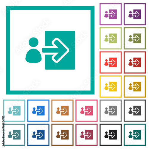 User login solid flat color icons with quadrant frames