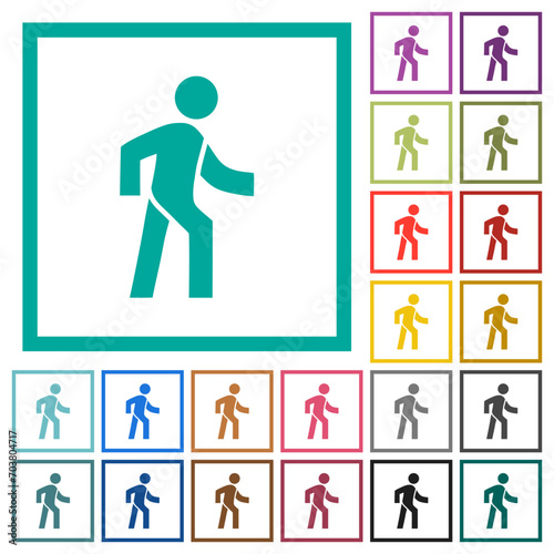 Man walking right flat color icons with quadrant frames