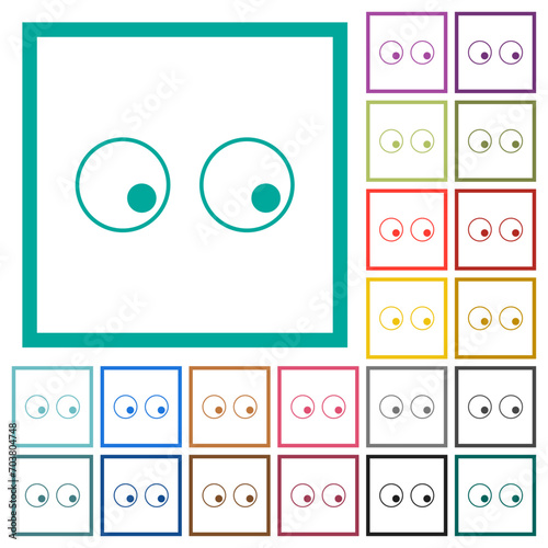 Watching eyes outline flat color icons with quadrant frames