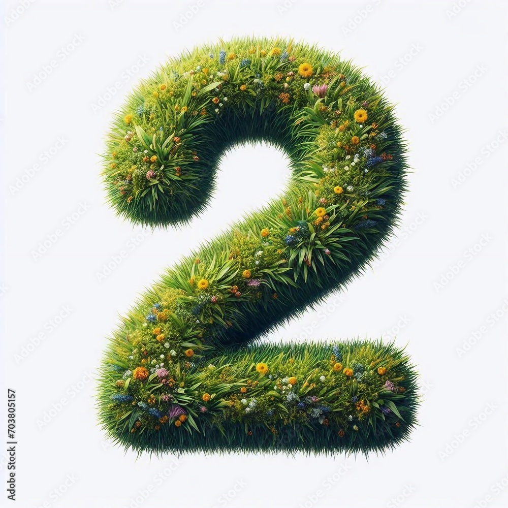 Grass digit 2. AI generated illustration Grass digit 2. AI generated illustration