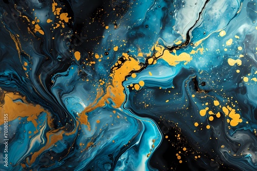 Abstract blue black and gold oil painting background, texture background