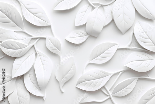 Decoración de hojas y flores esculpidas en piedra blanca, ilustración de modelado 3D. photo