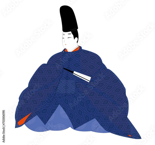 日本の貴族の古典衣裳.夏の直衣姿の男性。平安時代イメージイラスト