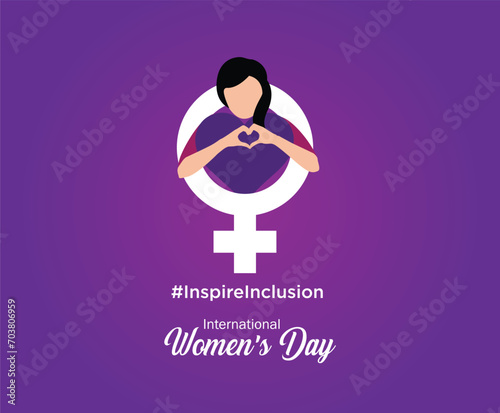 International women's day concept poster. Woman sign illustration background. 2024 women's day campaign theme- #InspireInclusion