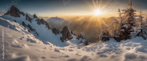  Cime Vestite di Neve sotto l'Abbraccio del Sole Nascente. photo