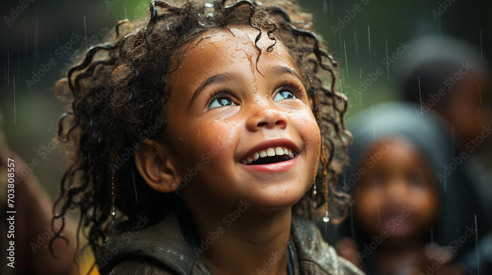 Joyful Young poor Girl Laughing Amidst Water Splashes During Outdoor Community Activity at Dusk Joyful Young poor Girl Laughing Amidst Water Splashes During Outdoor Community Activity at Dusk
