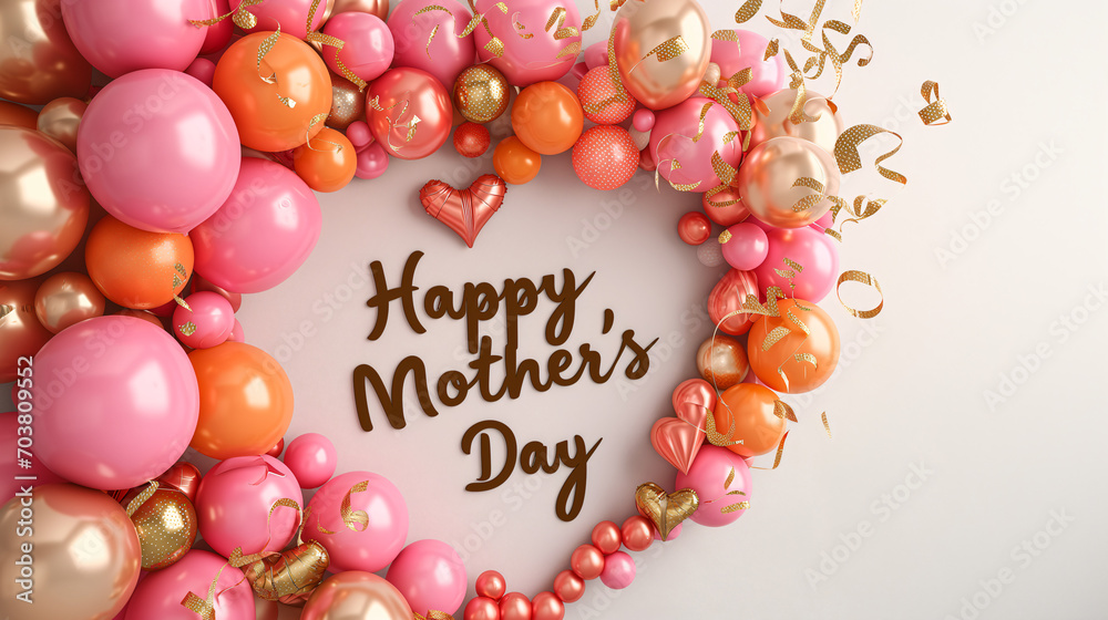Happy Mother's Day Handwritten Calligraphy with Multicolored Balloon Heart Happy Mother's Day Handwritten Calligraphy with Multicolored Balloon Heart