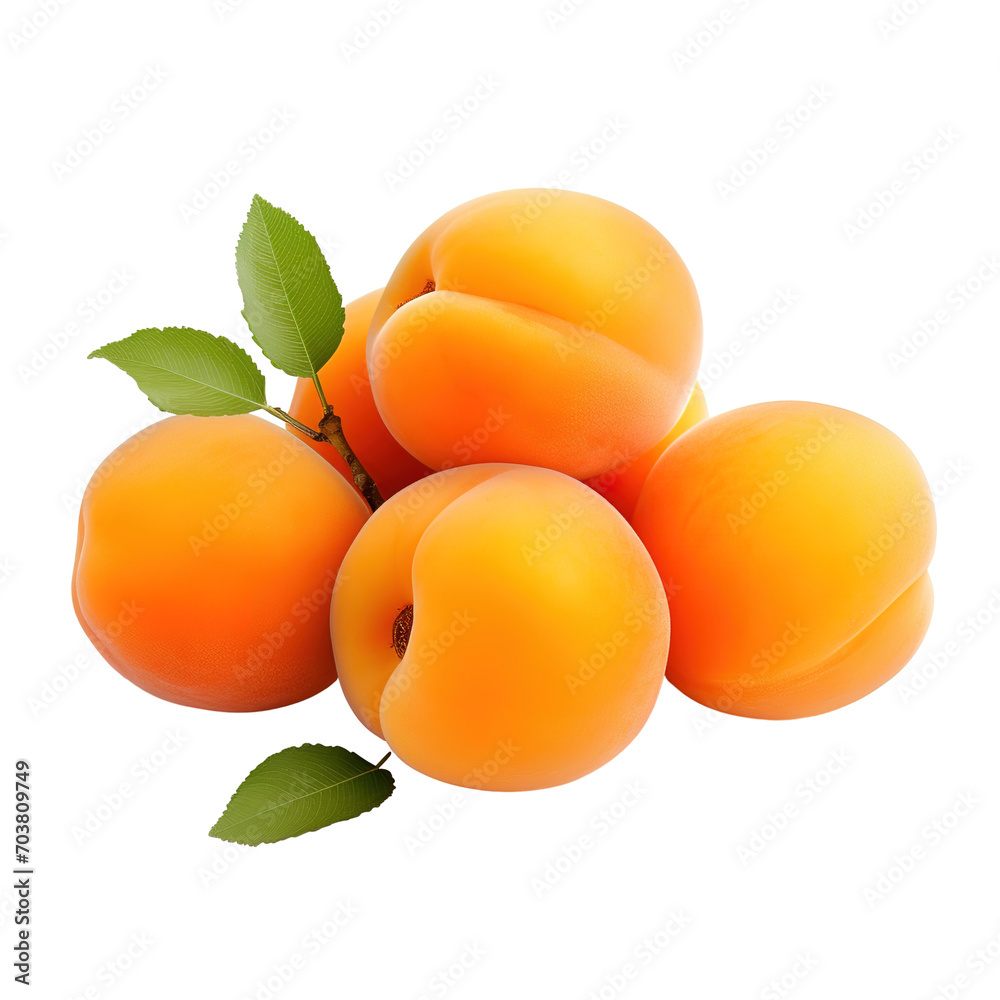 Apricots with green leaves isolated on transparent background Apricots with green leaves isolated on transparent background