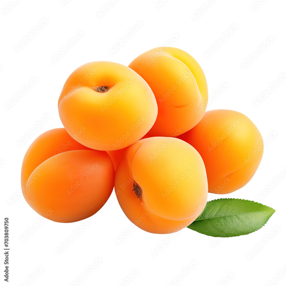 Apricots with green leaves isolated on transparent background Apricots with green leaves isolated on transparent background
