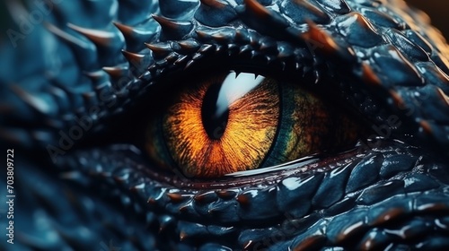 Closeup mysterious dragon eye wild reptile animal. AI generated image