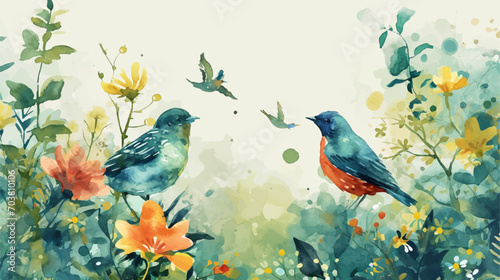 Watercolor floral background with bird. Hand drawn vector art. © Imam Lutfi