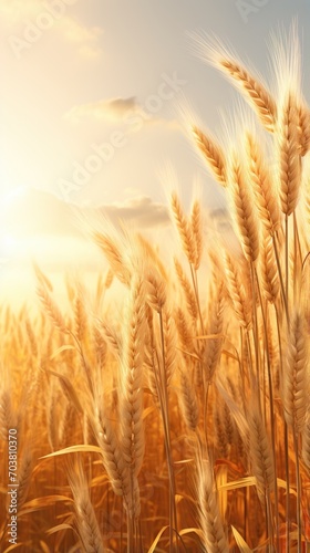 Glowing wheat field at sunset