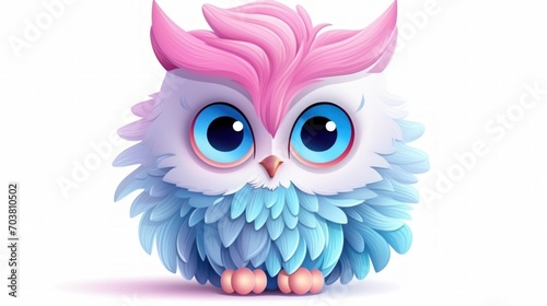 A rendering cute cartoon owl in blue and pink pastels isolated on white background. AI generated