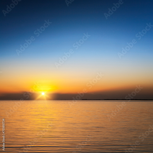 Beautiful sunset over Lake Ellesmere, Canterbury, New Zealand