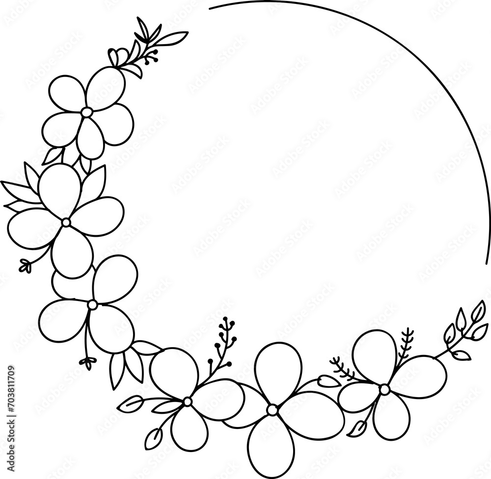 Botanical Floral Wreath Hand Drawn Line Art Botanical Floral Wreath Hand Drawn Line Art