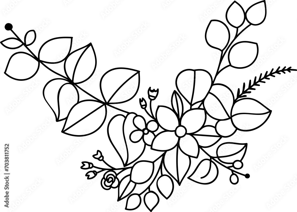 Botanical Floral Laurel Hand Drawn Line Art Botanical Floral Laurel Hand Drawn Line Art