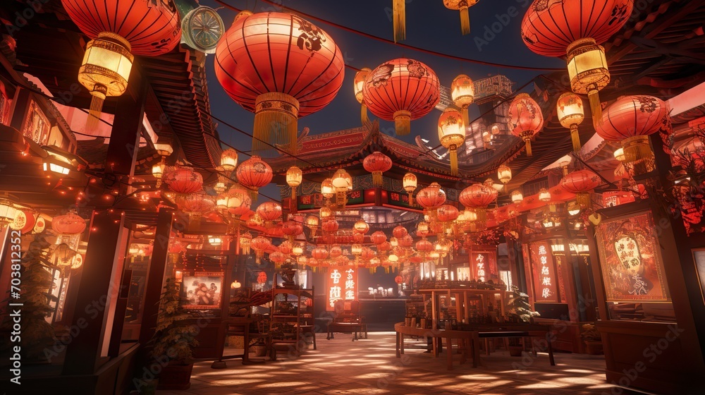 Chinese new year concept. The traditional style decorated festive background. Generative Ai