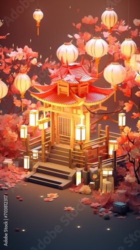 Chinese new year concept. The traditional style decorated festive background. Generative Ai