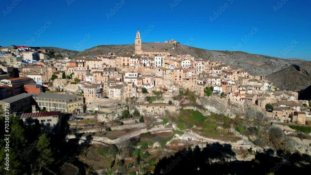 One of the most beautiful ancient villages of Spain - scenic Bocairent Valencia provice. Aerial drone high angle 4kHD video One of the most beautiful ancient villages of Spain - scenic Bocairent Valencia provice. Aerial drone high angle 4kHD video