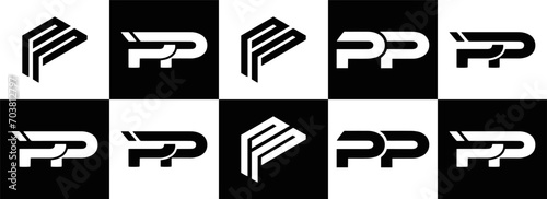 PP set ,PP logo. P P design. White PP letter. PP, P P letter logo design. Initial letter PP letter logo set, linked circle uppercase monogram logo. P P letter logo vector design.	
