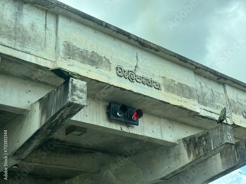 Welipenna Interchange toll station sign and red light at Western Province, Sri Lanka