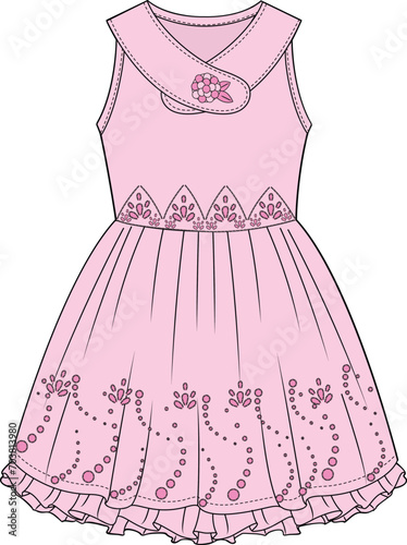 KID GIRLS WEAR SLEEVELESS EMBROIDERED DRESS VECTOR ILLUSTRATION
