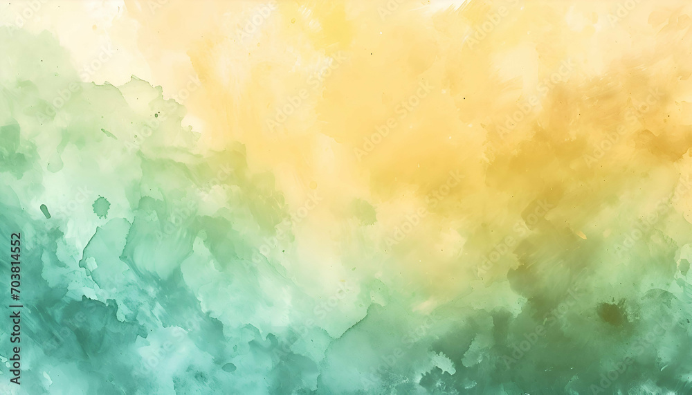 Creative watercolor yellow and green background with watercolor splash. Spring season wallpaper. 