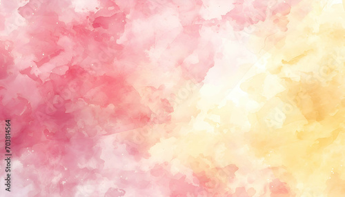 Creative watercolor pink and yellow background with watercolor splash and smoke. Spring season wallpaper.