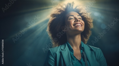 A woman healthcare professional, radiating positivity, in a real photo, stock photography style