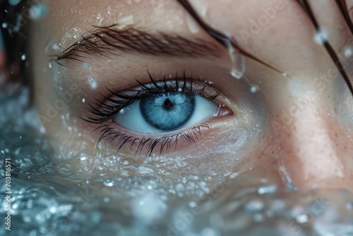 Macro shot from a beautiful young woman's eye in a tub