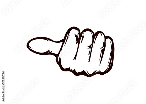 Hand pointing thumb to the side. Vector drawing