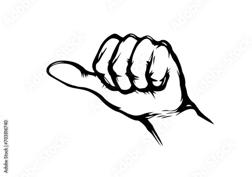 Hand pointing thumb to the side. Vector drawing