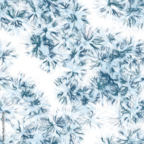 Dandelions.Handmade watercolor floral motive on white background. Tropical blue and light navy blue  colors. Seamless pattern