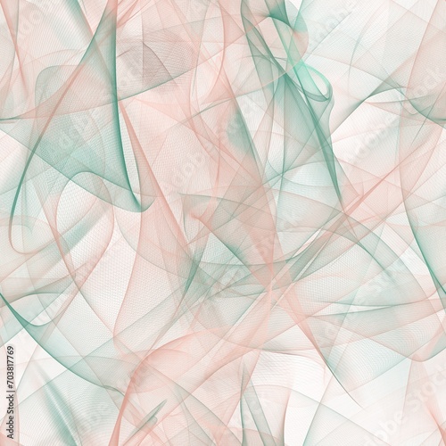 Beautiful multicolored pattern. Fish net, tulle or veil texture. Greenish grey and pink flare colors. Seamless background.