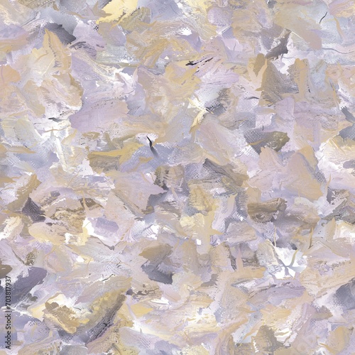 Abstract chaotic brush strokes. Seamless background. Pastel purple, pale peach, french grey and clam shell colors.